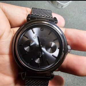 Sean John Mens Large Quartz Fashion Watch Black Mesh Strap Working SJB003GU